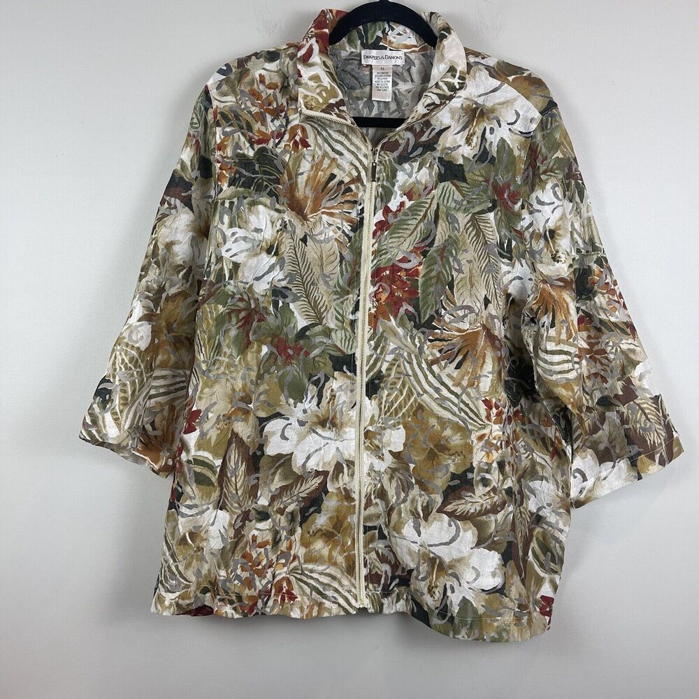 Draper & Damons Women Floral Jacket XL Lightweight Tropical Print Artsy Colorful